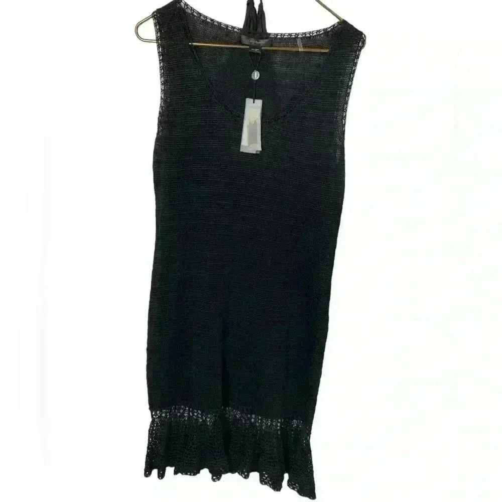 Christopher Fisher Linen Black MIDI Dress Size M
